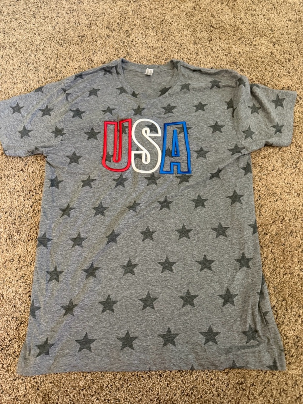 USA Graphic Woman’s  T‑Shirt in Gray with Star Print